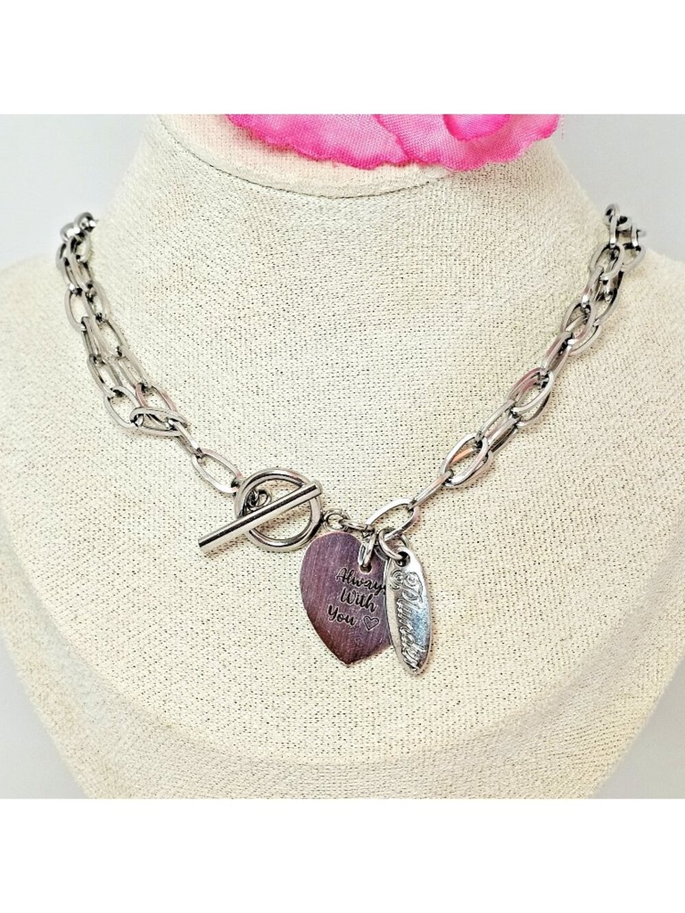 Plunder Heart Charm Toggle Necklace Silver Tone Always With You Chain Choker